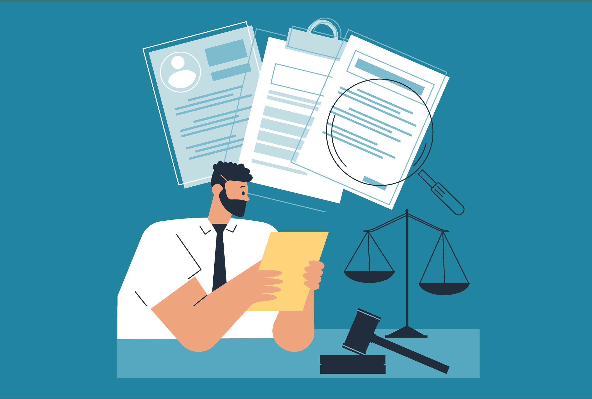 Mężczyzna przeglądający dokumenty sądowe