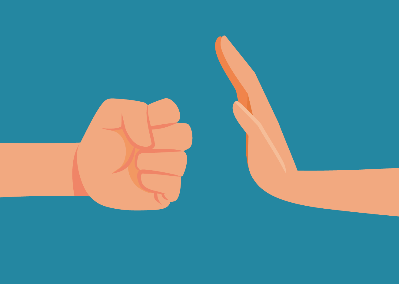 Otwarta dłoń, która przeciwstawia się zaciśniętej pięści