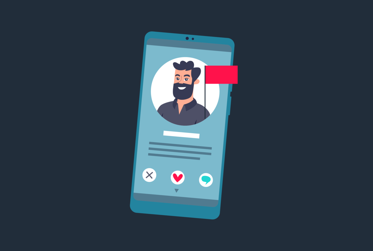Na obrazku widzimy telefon, na którym wyświetla się profil randkowy jakiegoś mężczyzny.